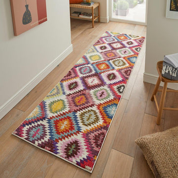 Carnaval CAR106 Modern Geometric Tribal Diamond Durable Easy-Care Polypropylene Low Profile Short Pile Multicolour Runner-Concept Looms-Rug Love - The Most Loved Rug Store
